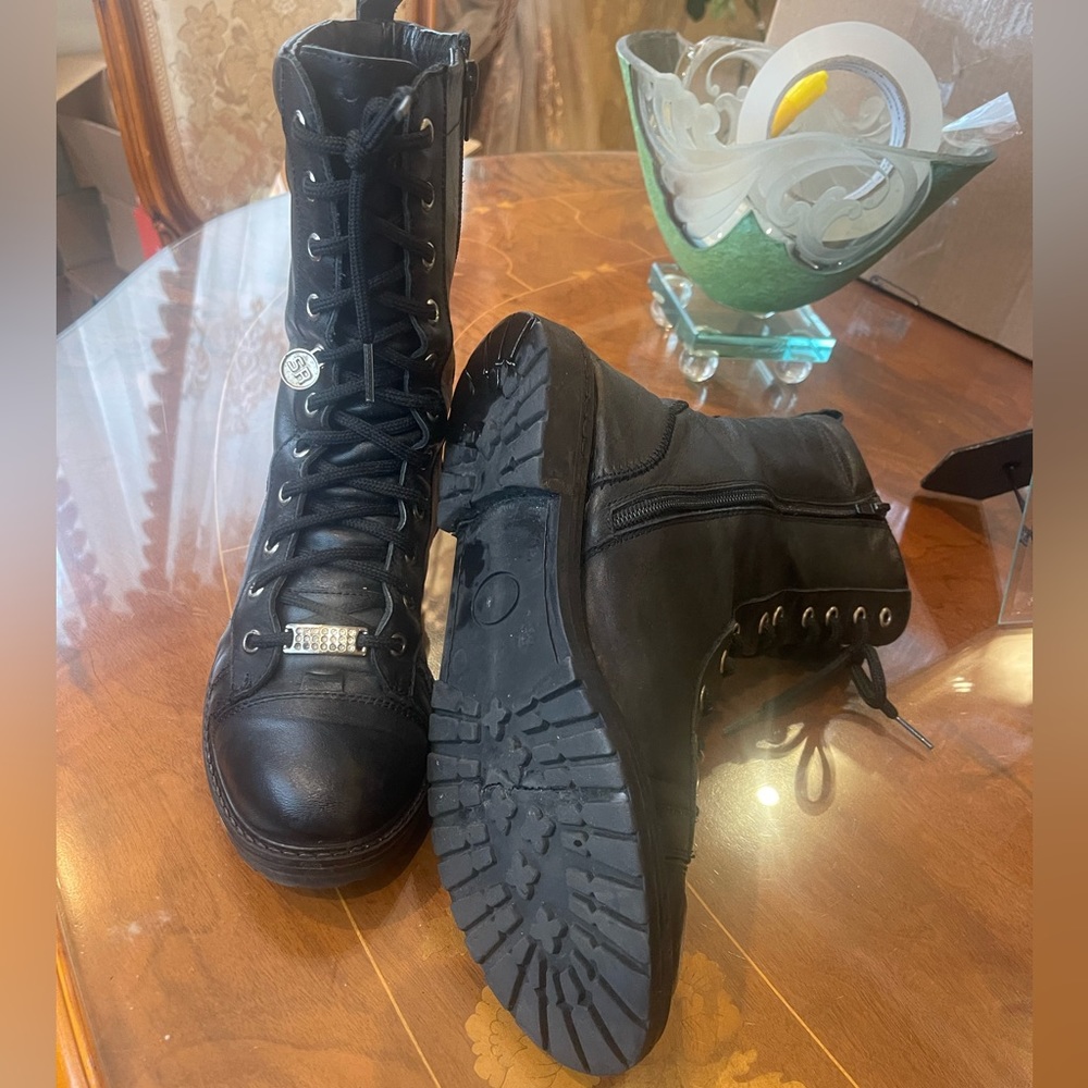 Sonia Rykiel short lace up and zipper boots Sz 38.0